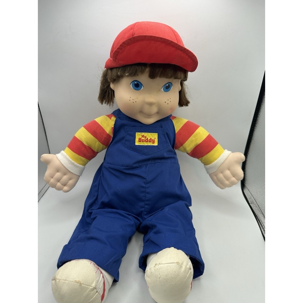Vintage 1991 Playskool My Buddy Doll 20" Brown Hair Original Blue Outfit Red Hat
